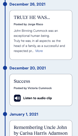 Milestone examples John Cummock tributes and audio