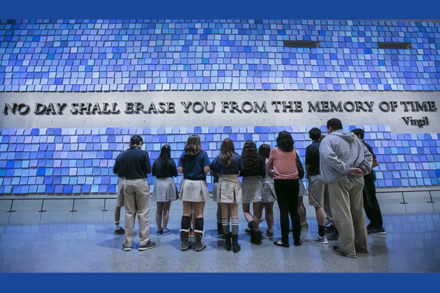 Children at 9-11 memorial wall