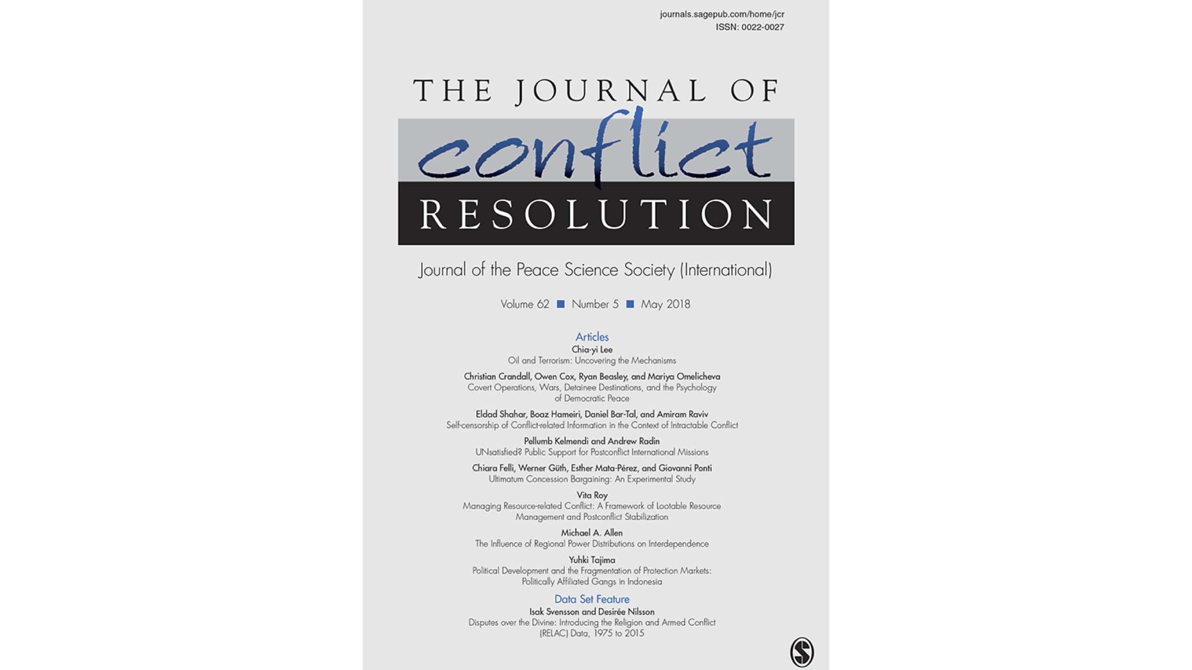 Cover of Journal of Conflict Resolution Vol 62 Issue 5