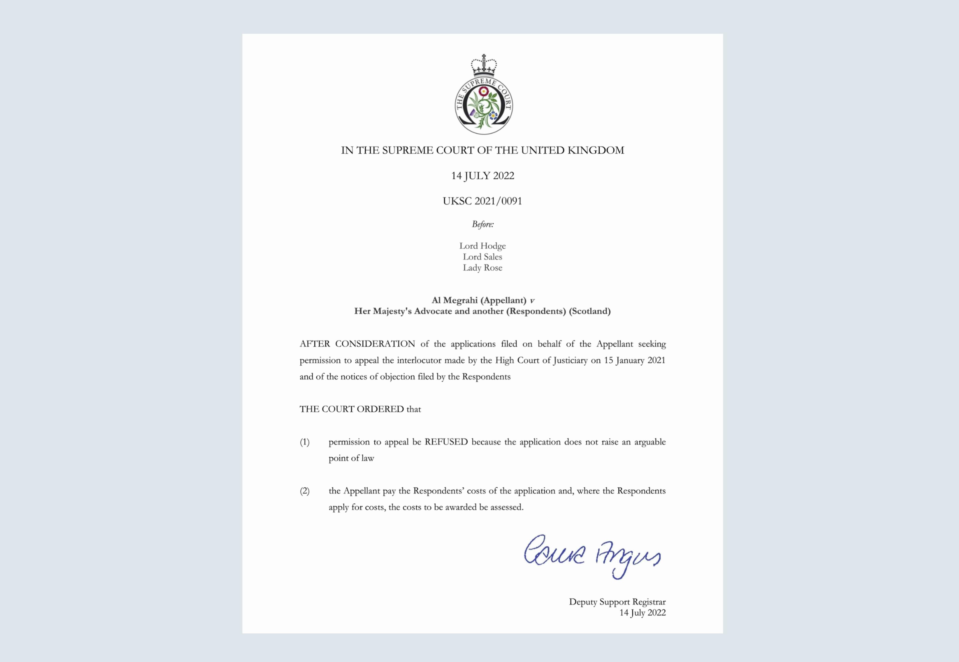 Supreme Court of United Kingdom Decision Letter