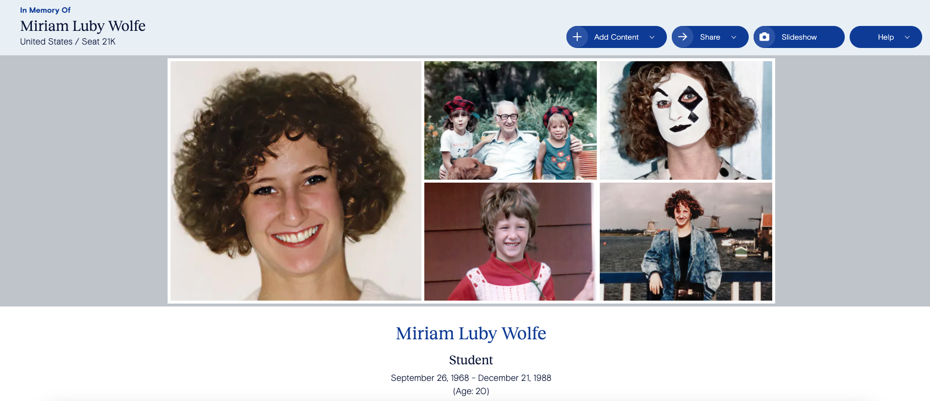 Miriam Luby Wolfe Living Memorial Page 