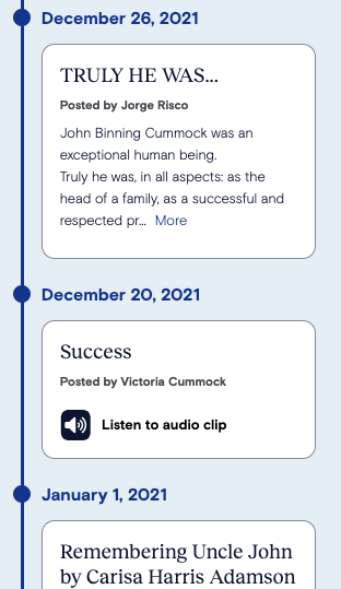 Milestone examples John Cummock tributes and audio