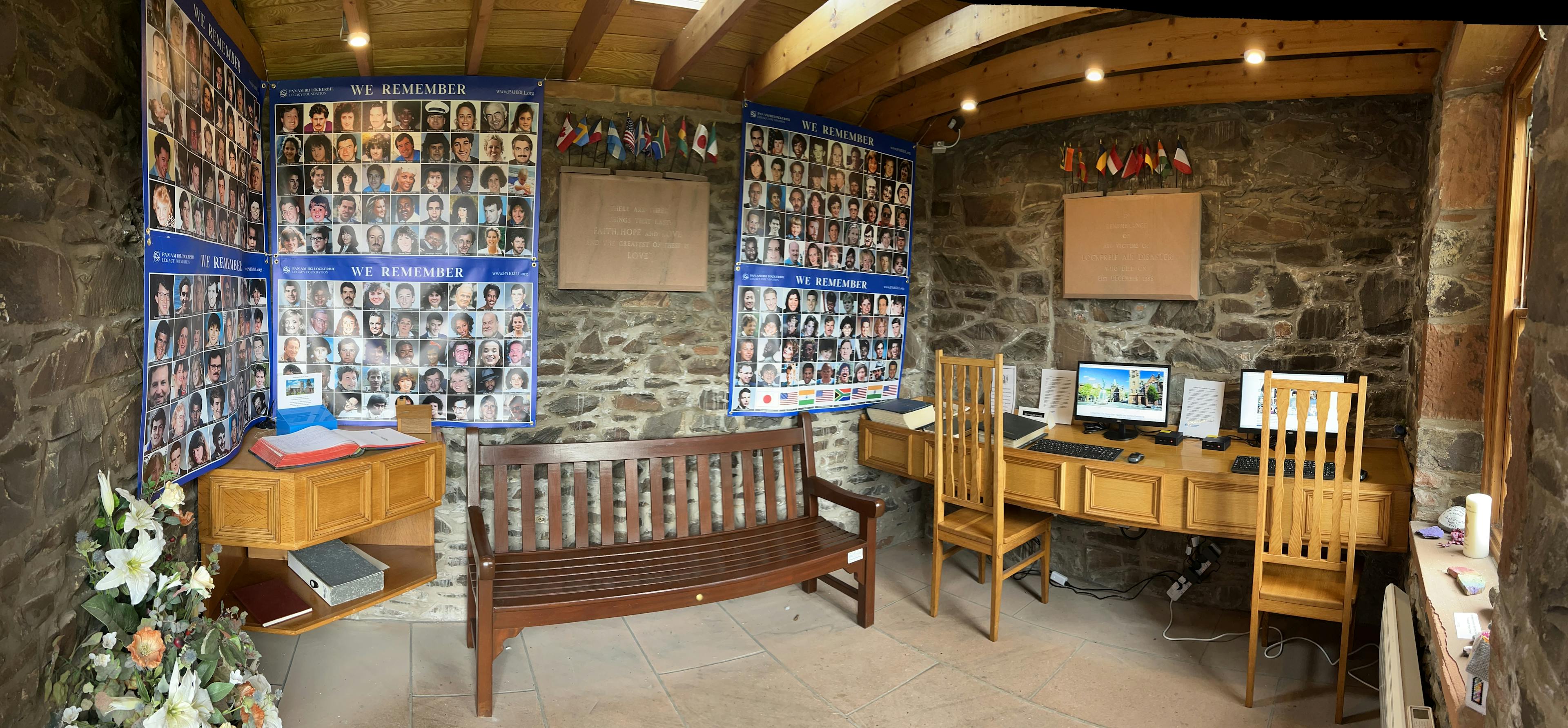 Six banners with the victim's photographs hung on the walls of Tundergarth Memorial Room