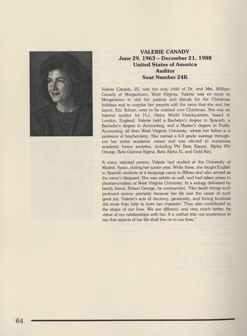 Valerie Canady | Pan Am 103 Lockerbie Legacy Foundation