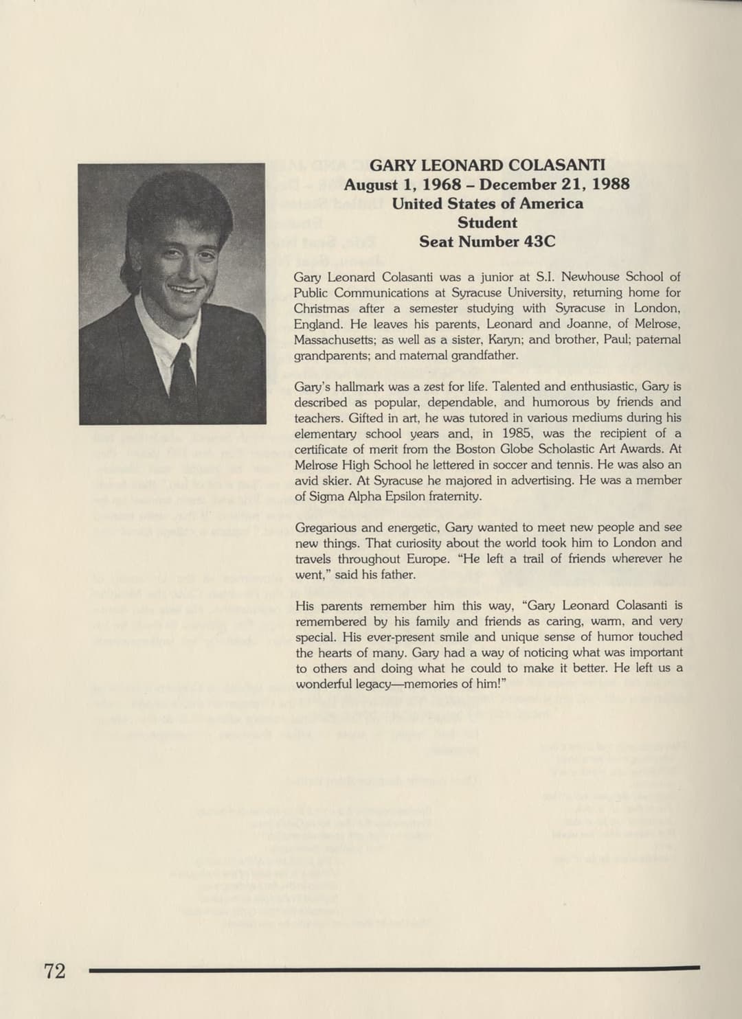 Gary Colasanti | Pan Am 103 Lockerbie Legacy Foundation