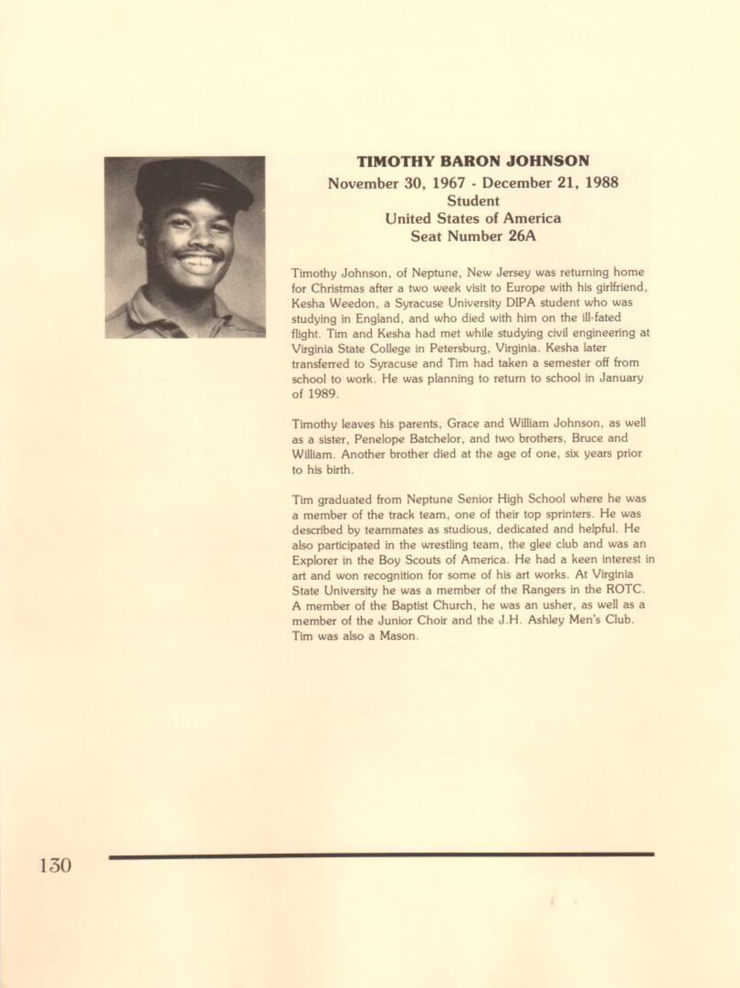 Timothy Johnson | Pan Am 103 Lockerbie Legacy Foundation