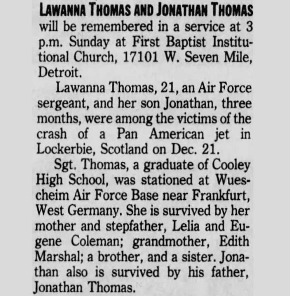 Lawanda Thomas Pan Am 103 Lockerbie Legacy Foundation