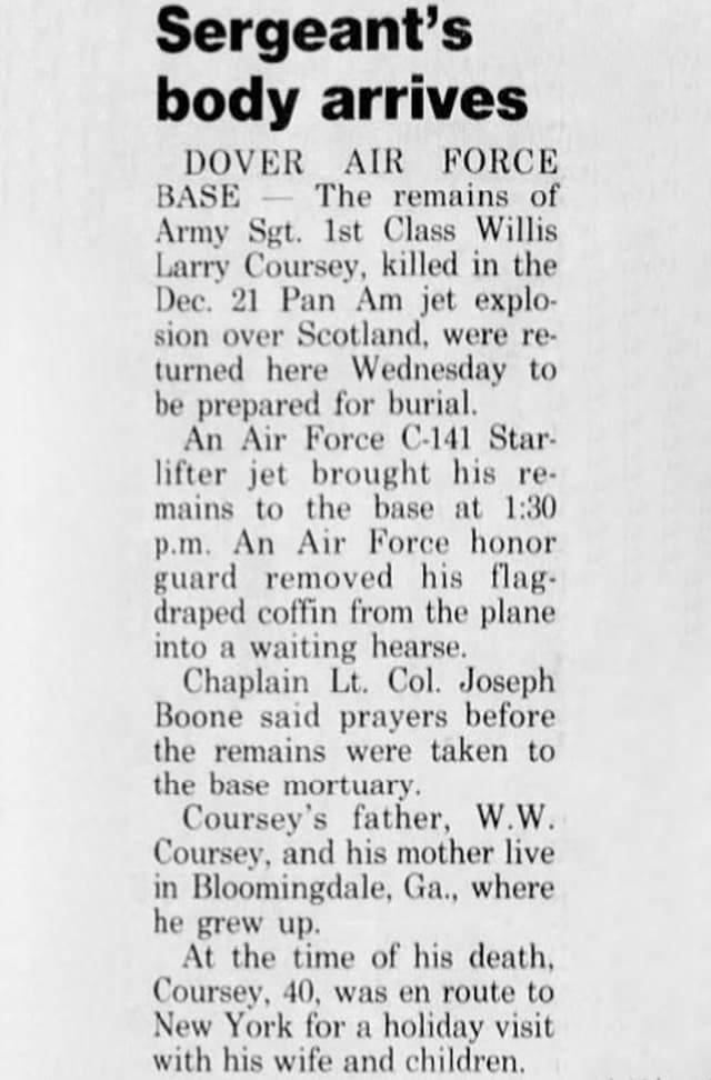Willis Coursey Pan Am 103 Lockerbie Legacy Foundation